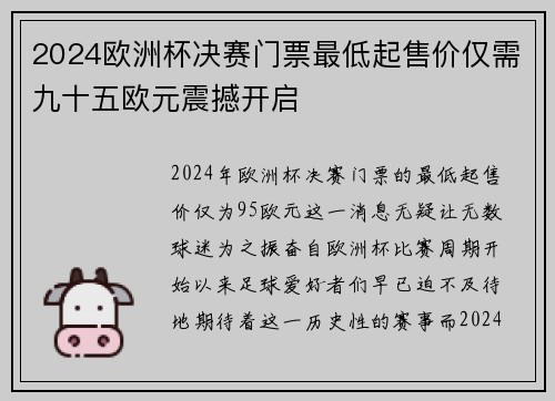 2024欧洲杯决赛门票最低起售价仅需九十五欧元震撼开启 2024欧洲杯决赛门票最低起售价仅需九十五欧元震撼开启
